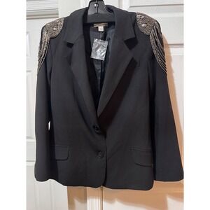 Boston Proper Andrea Behar Embellished Shoulder‎ Blazer Jacket Black Size 12
